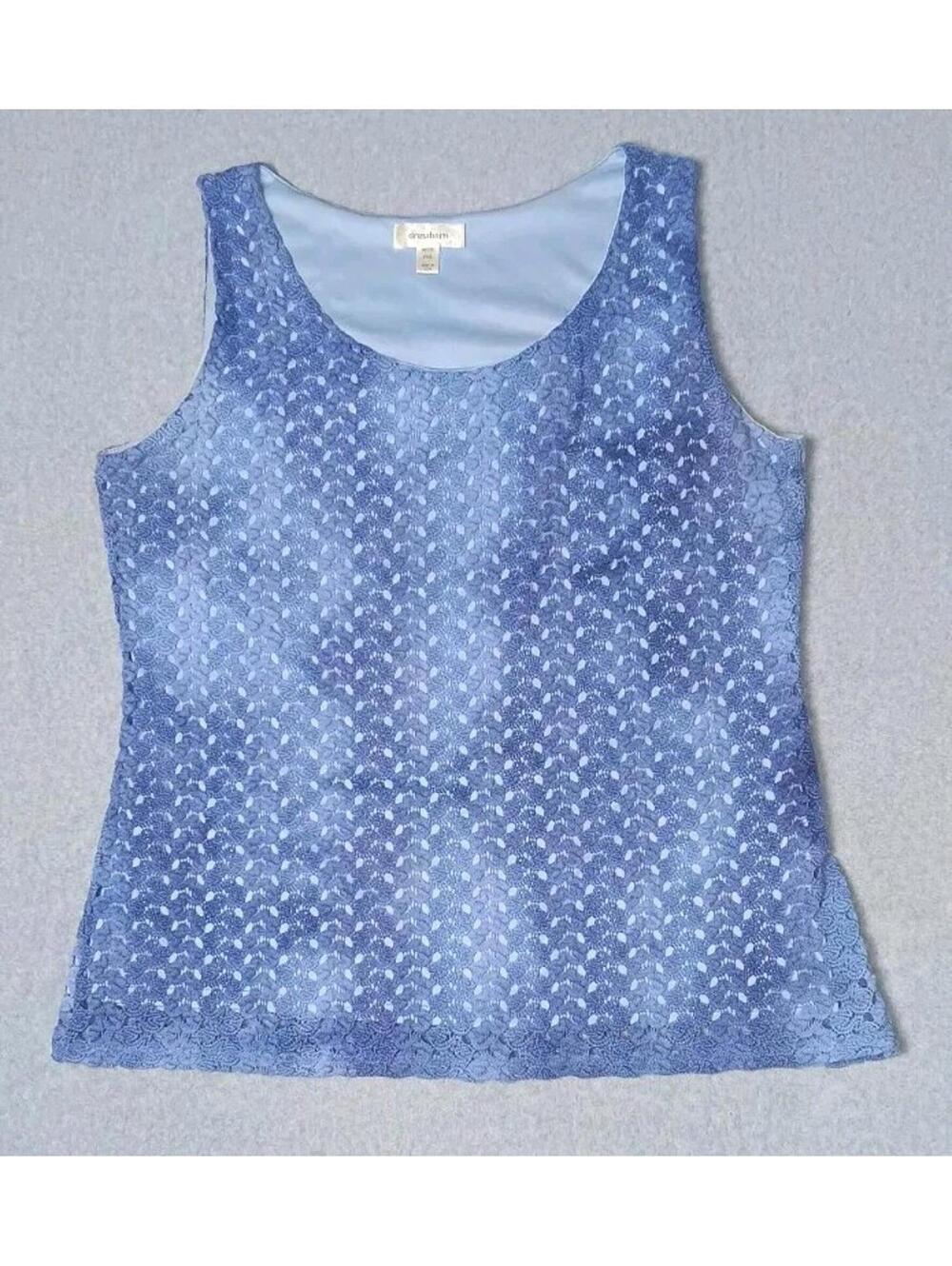 Dressbarn Sleeveless Blouse Womens Size PXL Blue Crochet Knit Layered Textured